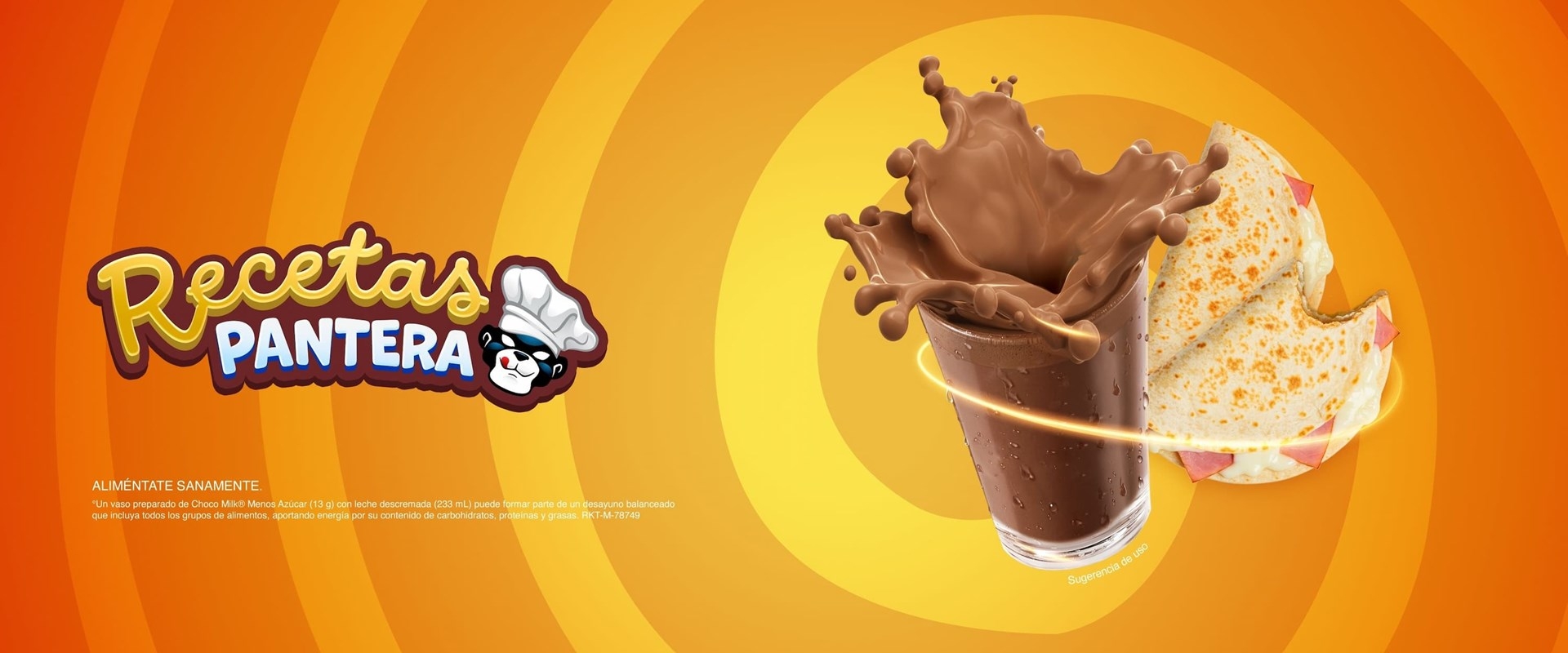 Vaso de Chocomilk acompañado de una crepa, Recetas Pantera